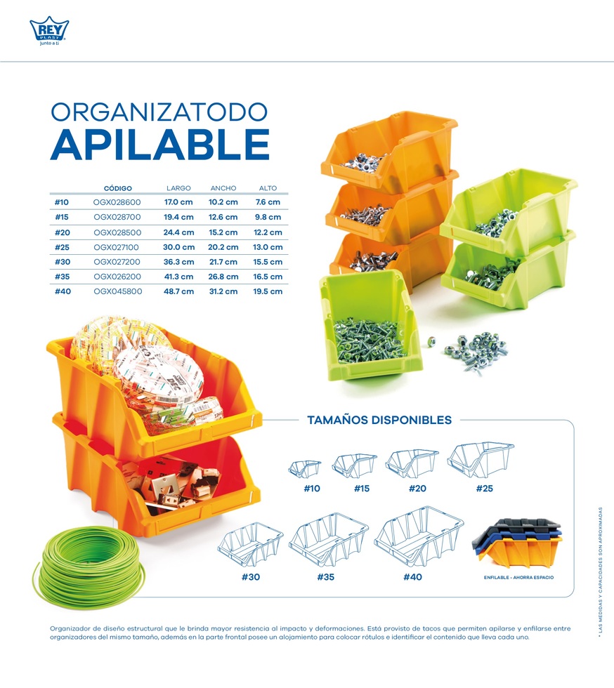 Organizador apilable plástico 34x21x15cm